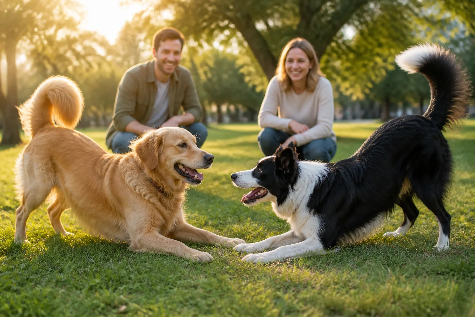Two dogs meeting for a friendly playdate